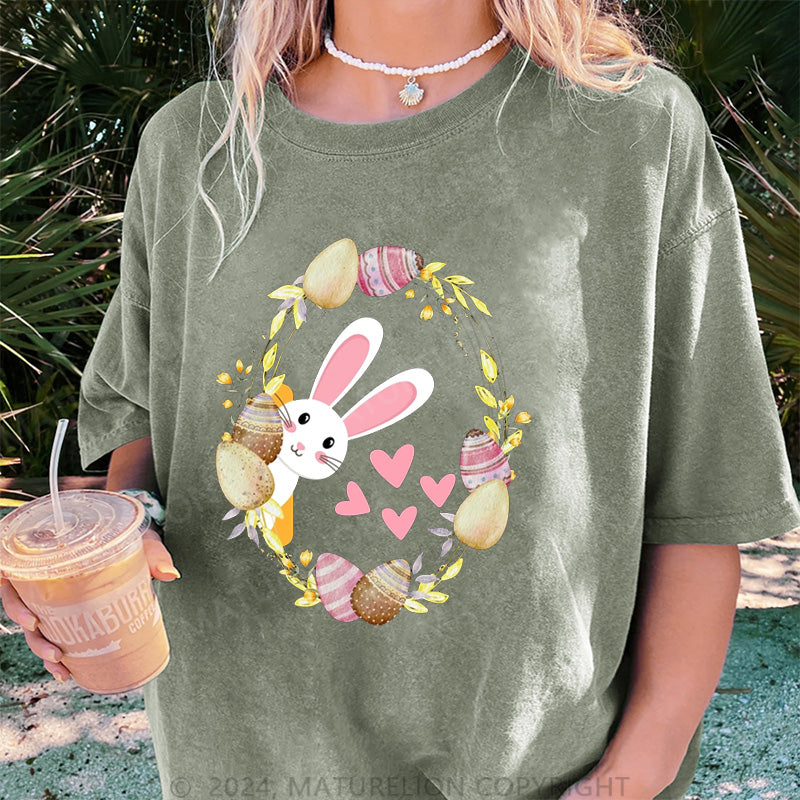 Maturelion Süße Hase und Eier Damen Gewaschene Vintage T-Shirt