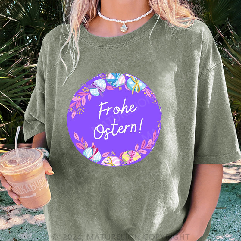 Maturelion Frohe Ostern Damen Gewaschene Vintage T-Shirt