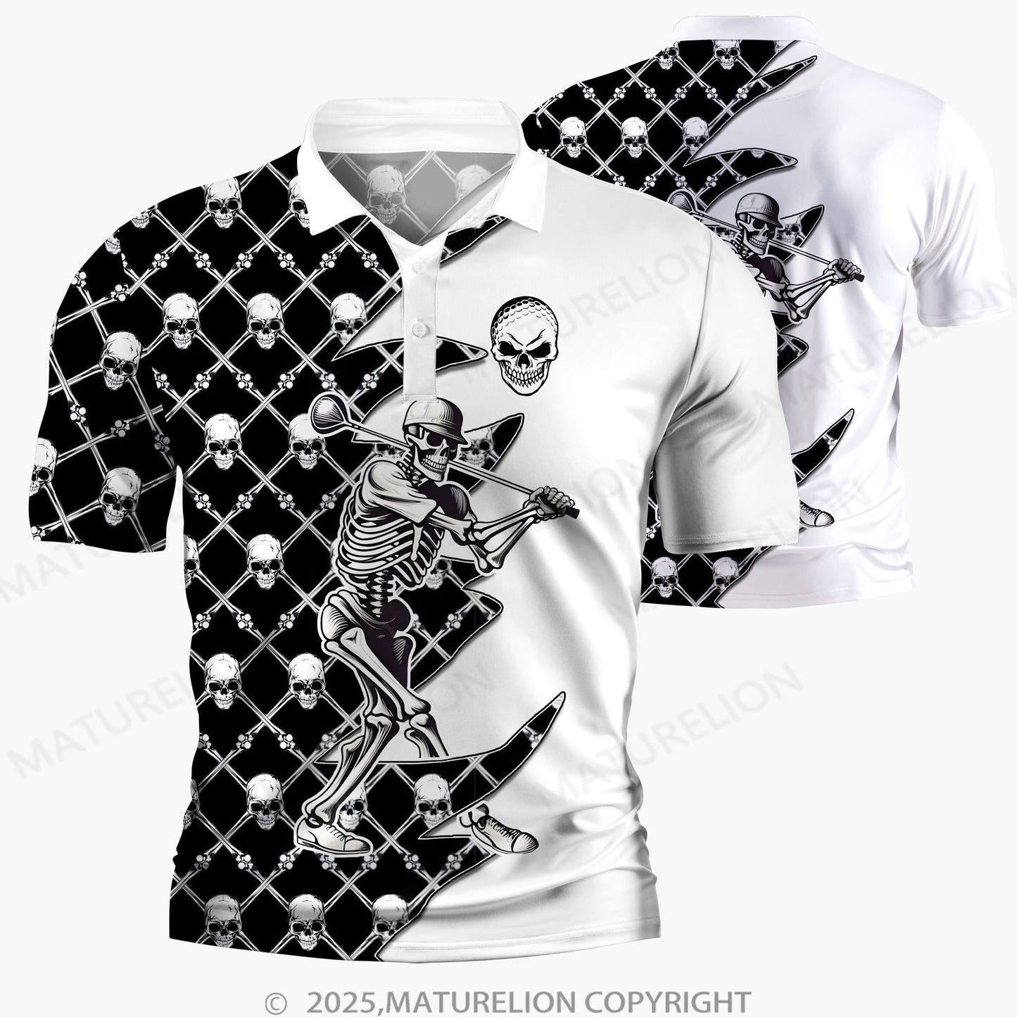 Maturelion Männer Voll-Print Polo Shirt