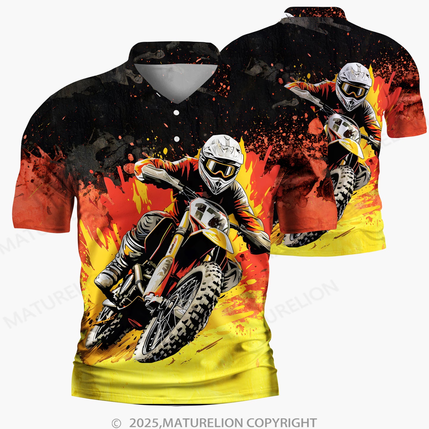 Maturelion Männer Voll-Print Polo Shirt