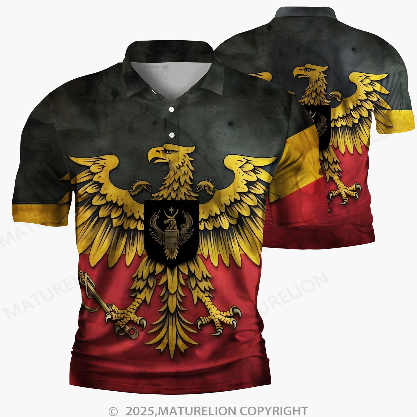 Maturelion Männer Voll-Print Polo Shirt