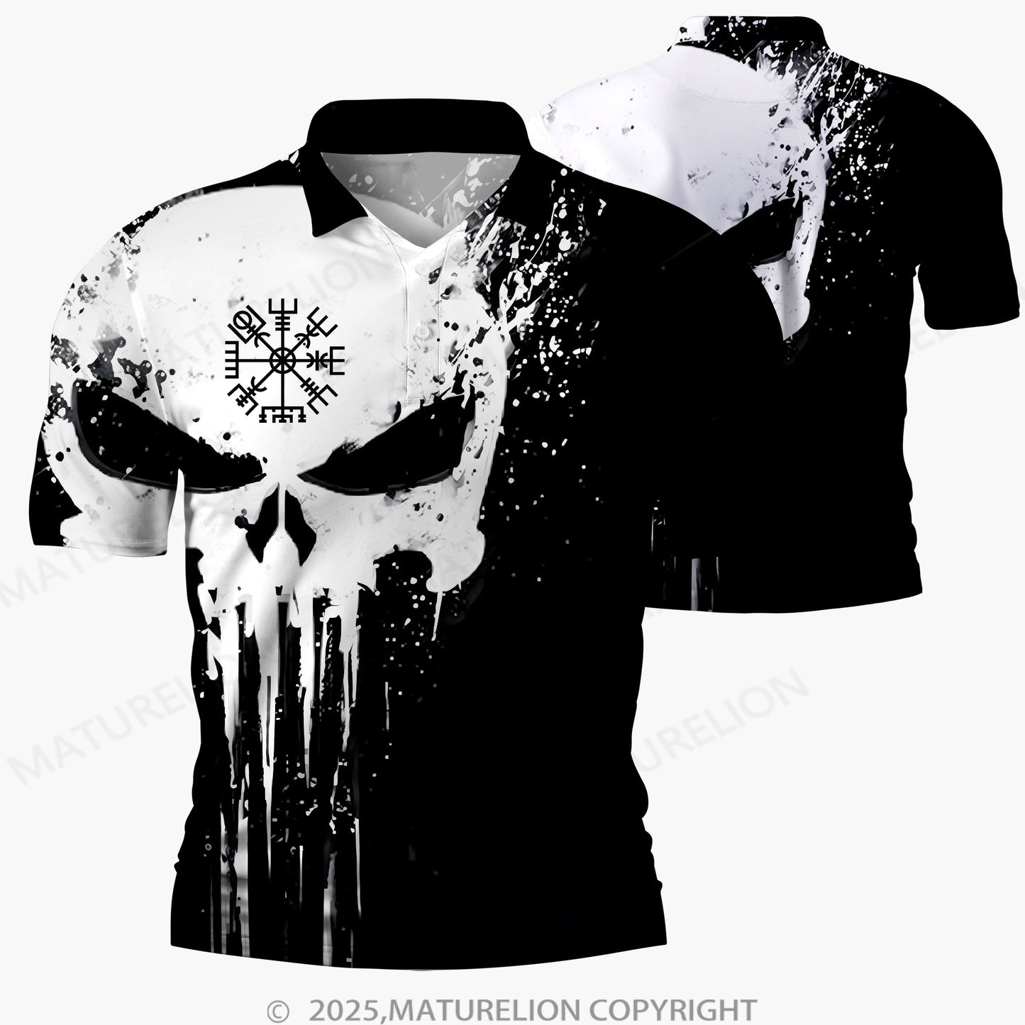 Maturelion Männer Voll-Print Polo Shirt