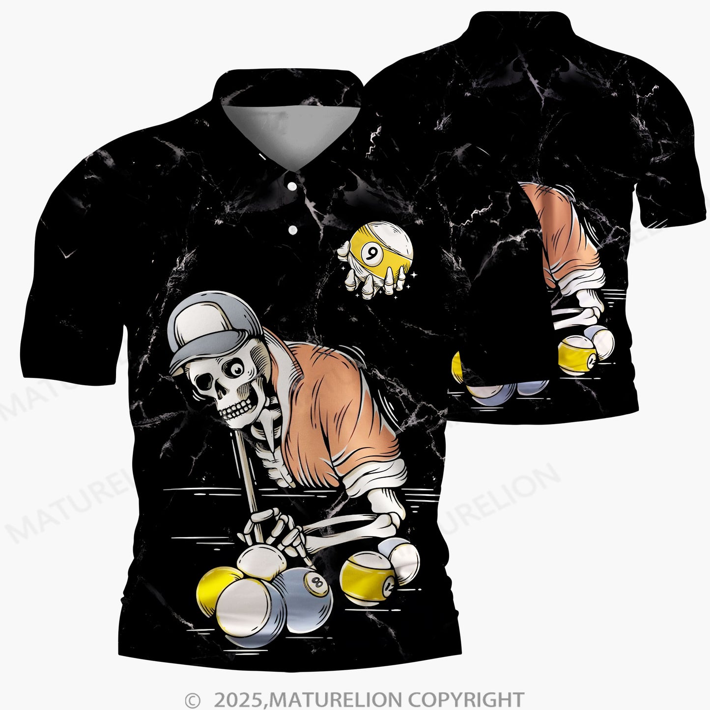 Maturelion Männer Voll-Print Polo Shirt