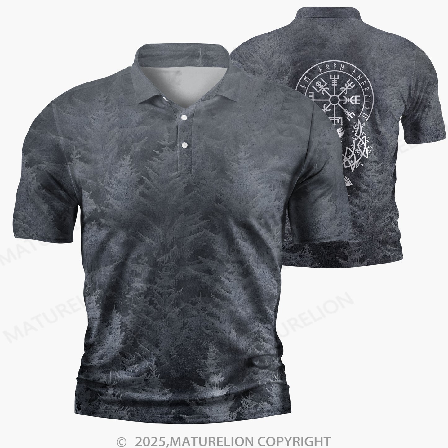 Maturelion Männer Voll-Print Polo Shirt