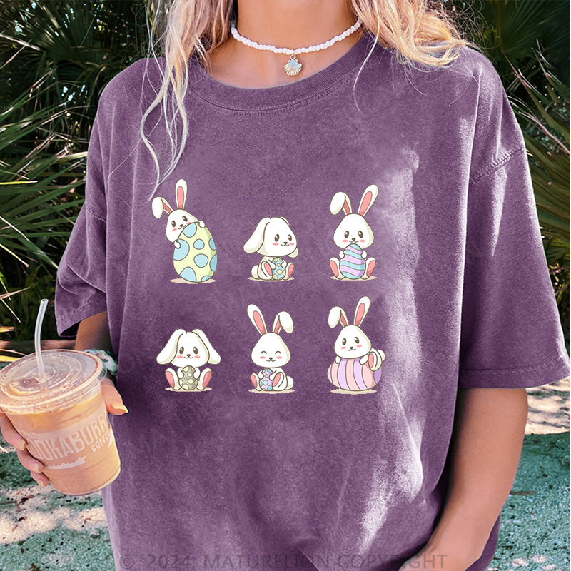 Maturelion Liebe Ostern Hasen Damen Gewaschene Vintage T-Shirt