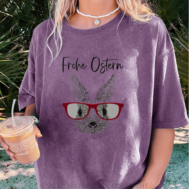 Maturelion Frohe Ostern und Osterhase Damen Gewaschene Vintage T-Shirt