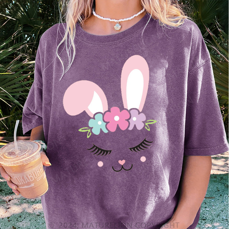 Maturelion Osterhase und Blumen Damen Gewaschene Vintage T-Shirt