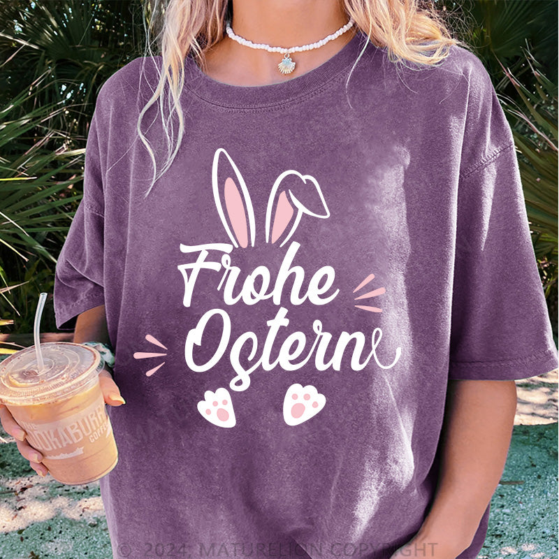 Maturelion Frohe Ostern Damen Gewaschene Vintage T-Shirt