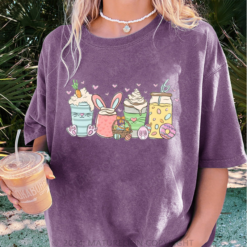 Maturelion Osterhase Getränke und Liebe Damen Gewaschene Vintage T-Shirt