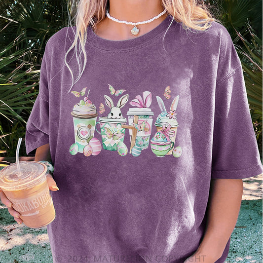 Maturelion Osterhase und Getränke Damen Gewaschene Vintage T-Shirt