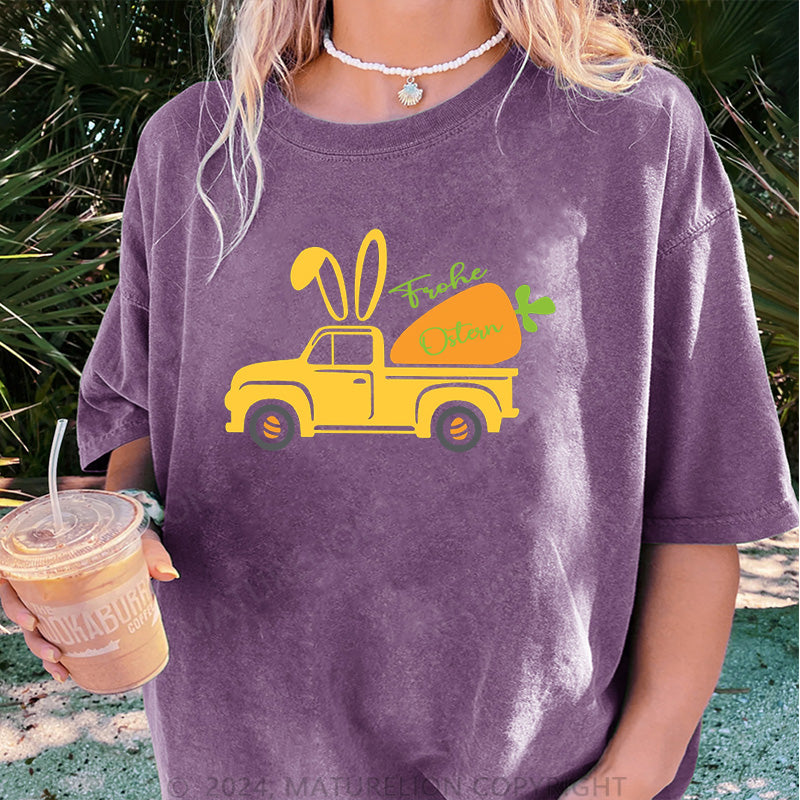Maturelion Das Auto und Frohe Ostern Damen Gewaschene Vintage T-Shirt