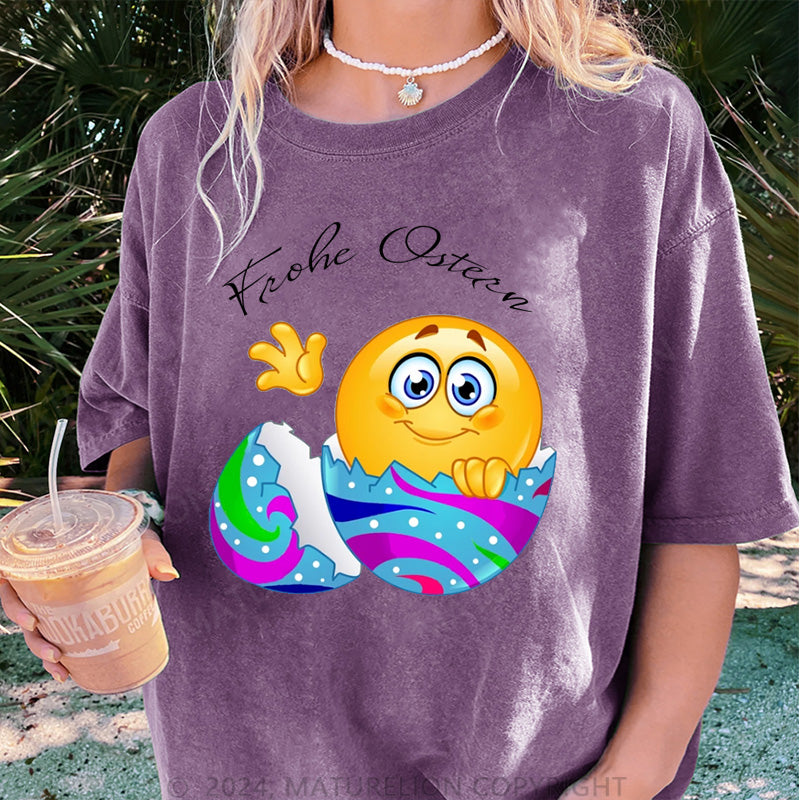Maturelion Frohe Ostern Damen Gewaschene Vintage T-Shirt