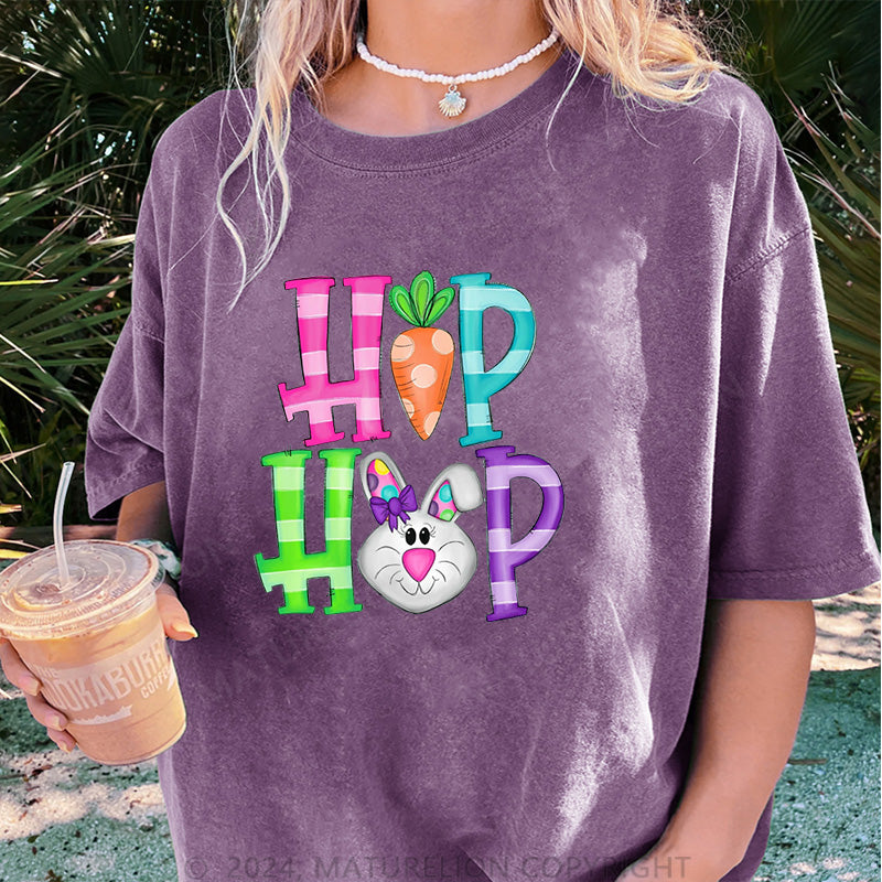 Maturelion Hip Hop Osterhase Damen Gewaschene Vintage T-Shirt
