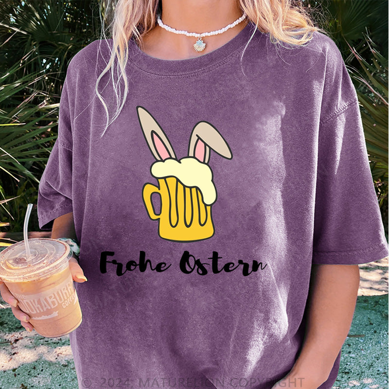 Maturelion Frohe Ostern Damen Gewaschene Vintage T-Shirt