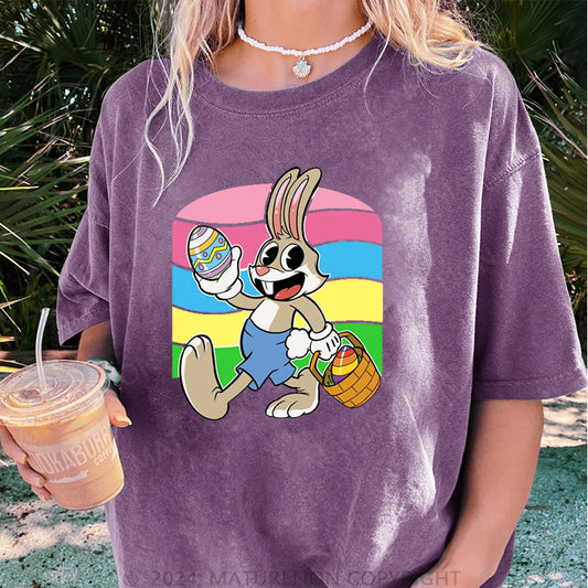 Maturelion Ostern Hase Ei Damen Gewaschene Vintage T-Shirt