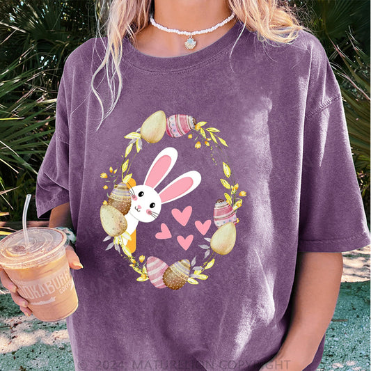 Maturelion Süße Hase und Eier Damen Gewaschene Vintage T-Shirt