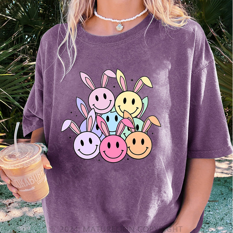 Maturelion Bunt Osterhasen Damen Gewaschene Vintage T-Shirt