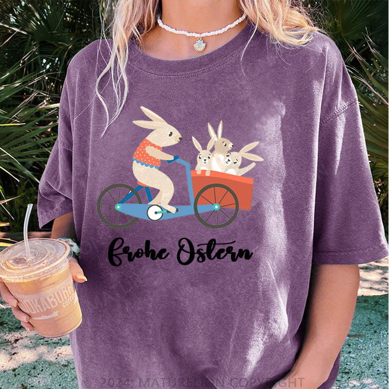 Maturelion Fahrrad Ostern Hase Damen Gewaschene Vintage T-Shirt