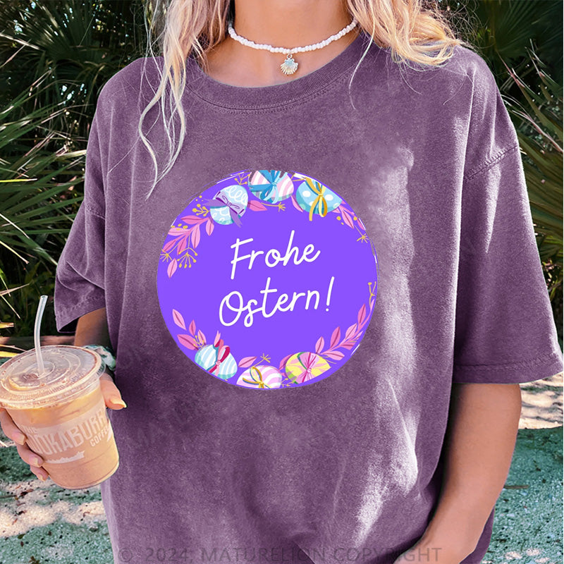 Maturelion Frohe Ostern Damen Gewaschene Vintage T-Shirt