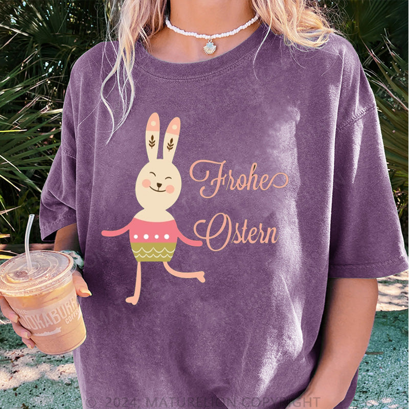 Maturelion Frohe Ostern Hase Tanzt Damen Gewaschene Vintage T-Shirt