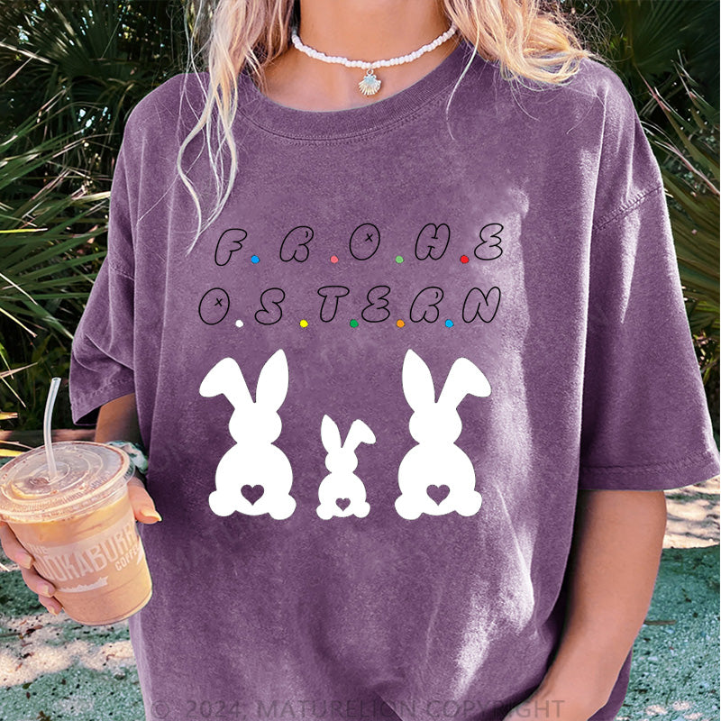 Maturelion Frohe Ostern Hasen Damen Gewaschene Vintage T-Shirt