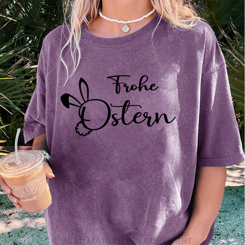 Maturelion Frohe Ostern Damen Gewaschene Vintage T-Shirt