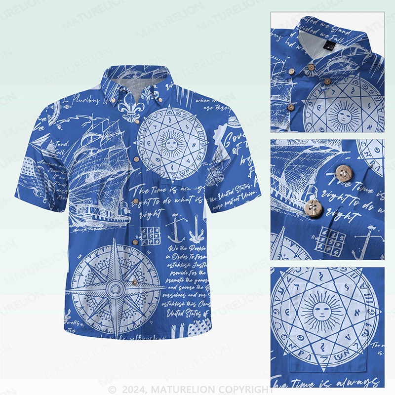 Maturelion Hawaiian Shirt Helloice Steampunk Kompass in Gold Hawaiian Shirt