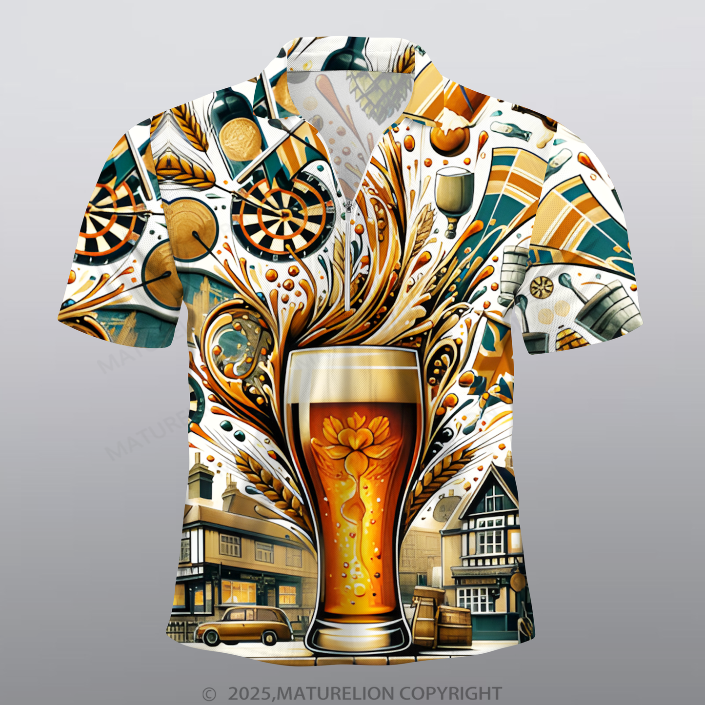 Maturelion Bier Männer Voll-Print Polo Shirt