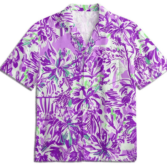 Lila Blumenknöpfe Druck Hawaiian Shirt