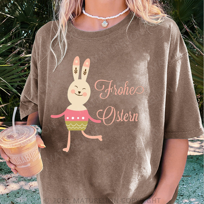 Maturelion Frohe Ostern Hase Tanzt Damen Gewaschene Vintage T-Shirt