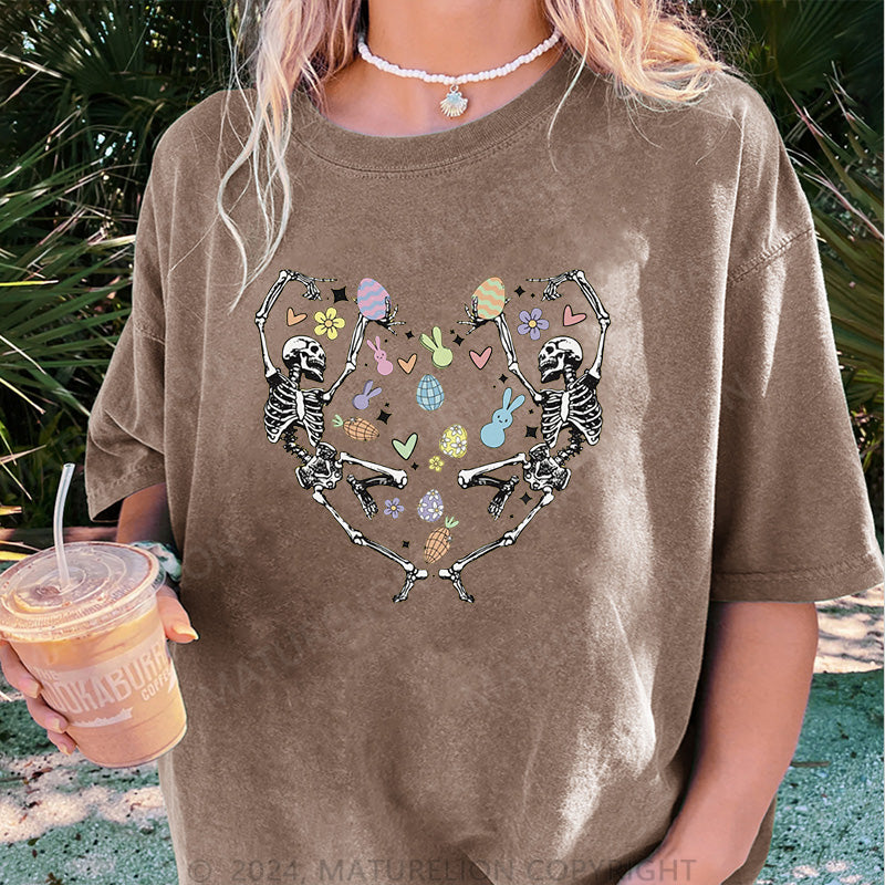 Maturelion Skelett tanzt und Frohe Ostern Damen Gewaschene Vintage T-Shirt