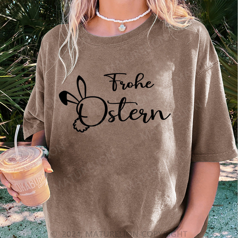 Maturelion Frohe Ostern Damen Gewaschene Vintage T-Shirt