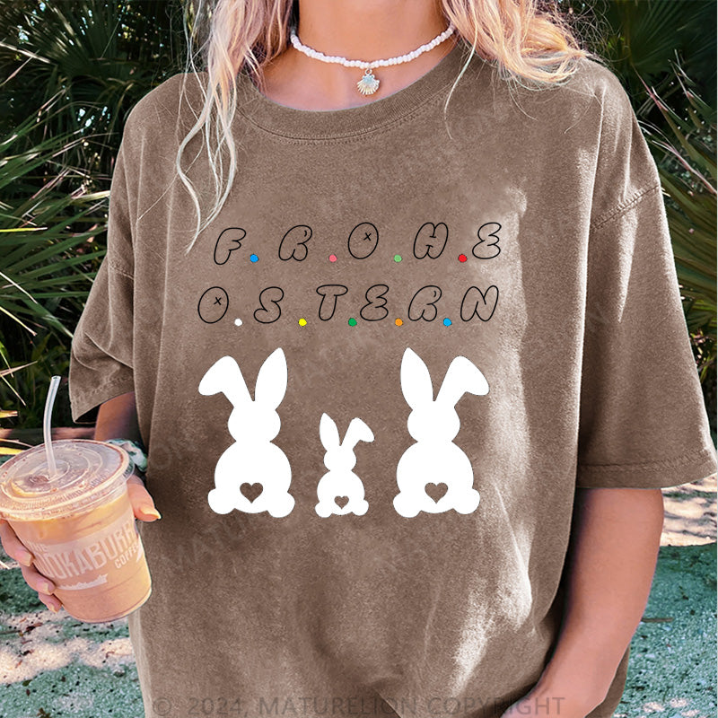 Maturelion Frohe Ostern Hasen Damen Gewaschene Vintage T-Shirt