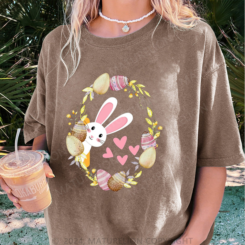 Maturelion Süße Hase und Eier Damen Gewaschene Vintage T-Shirt