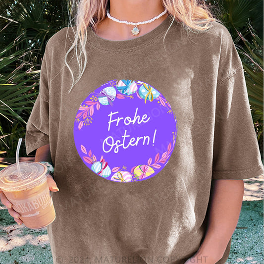 Maturelion Frohe Ostern Damen Gewaschene Vintage T-Shirt
