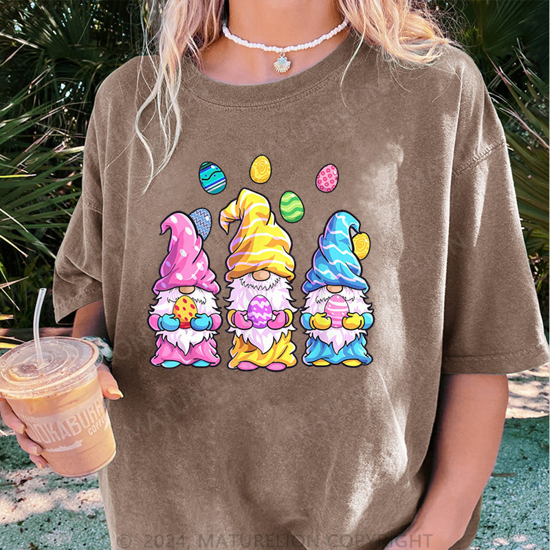 Maturelion Bunt Zwerg und bunt Ostereier Damen Gewaschene Vintage T-Shirt