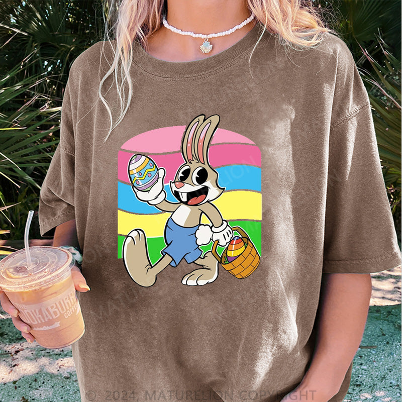 Maturelion Ostern Hase Ei Damen Gewaschene Vintage T-Shirt