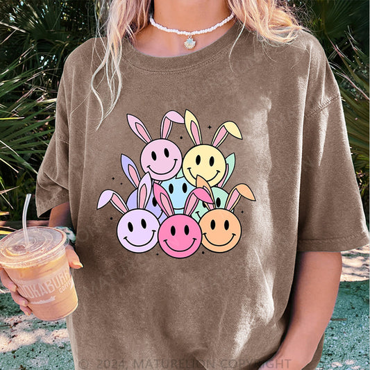Maturelion Bunt Osterhasen Damen Gewaschene Vintage T-Shirt
