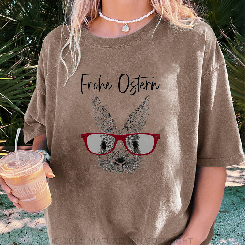 Maturelion Frohe Ostern und Osterhase Damen Gewaschene Vintage T-Shirt