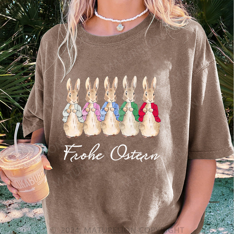 Maturelion Frohe Ostern Damen Gewaschene Vintage T-Shirt