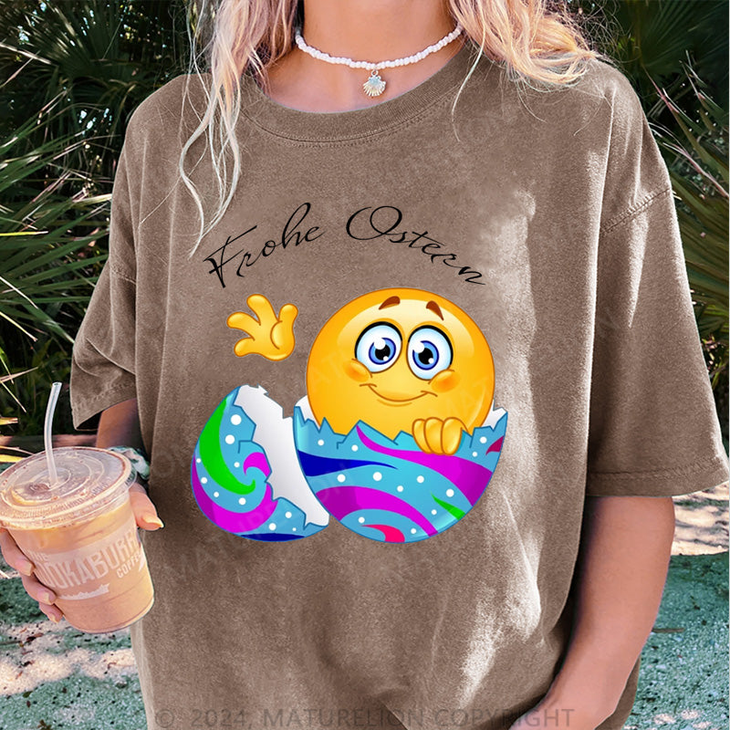 Maturelion Frohe Ostern Damen Gewaschene Vintage T-Shirt