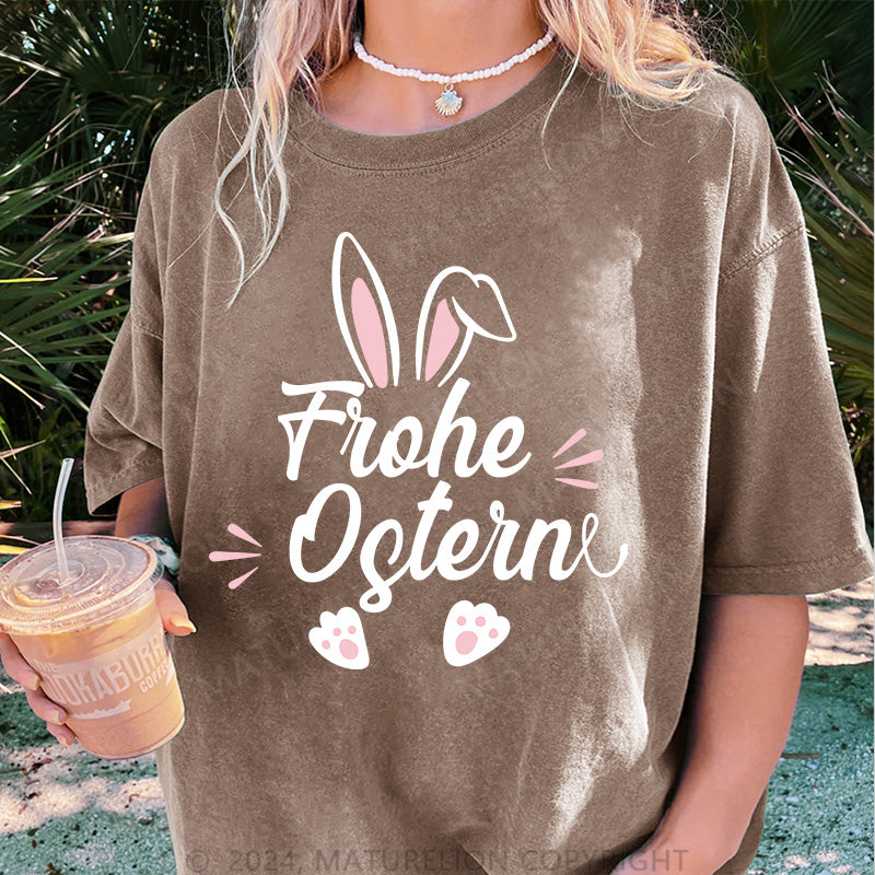 Maturelion Frohe Ostern Damen Gewaschene Vintage T-Shirt