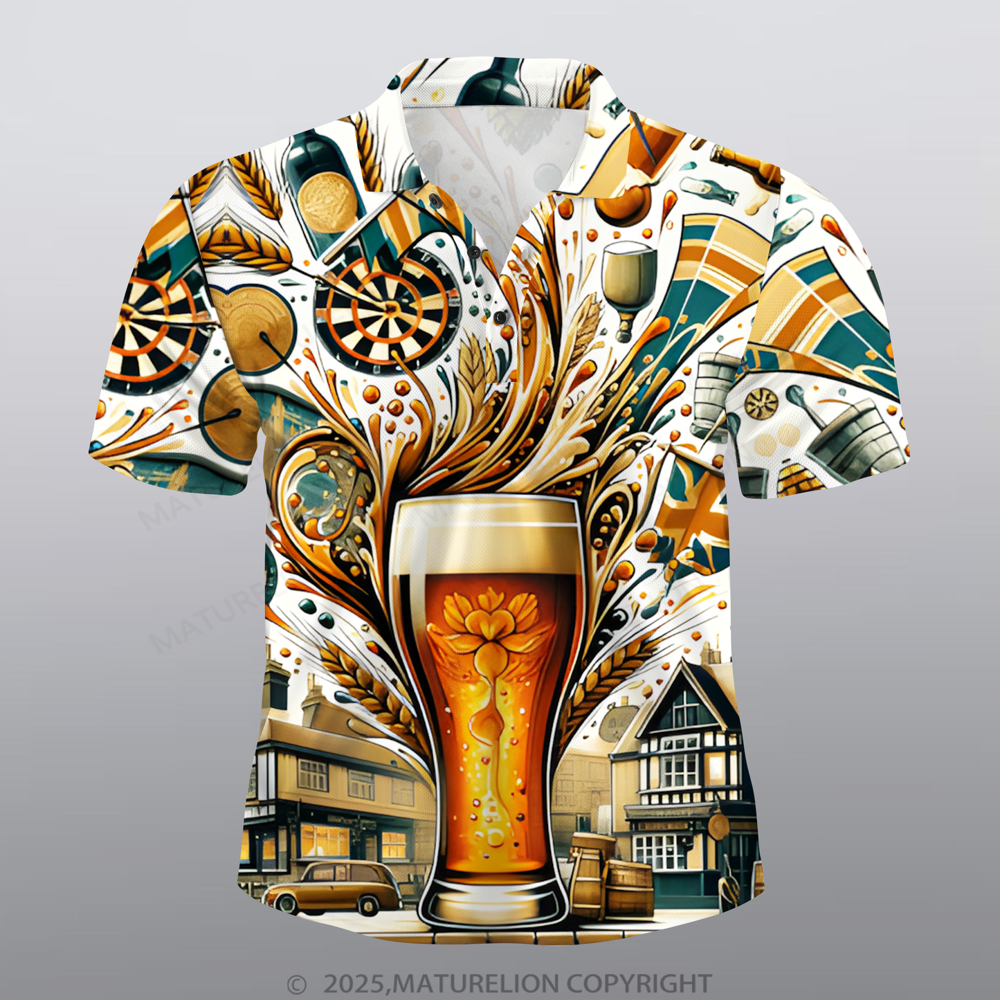 Maturelion Bier Männer Voll-Print Polo Shirt