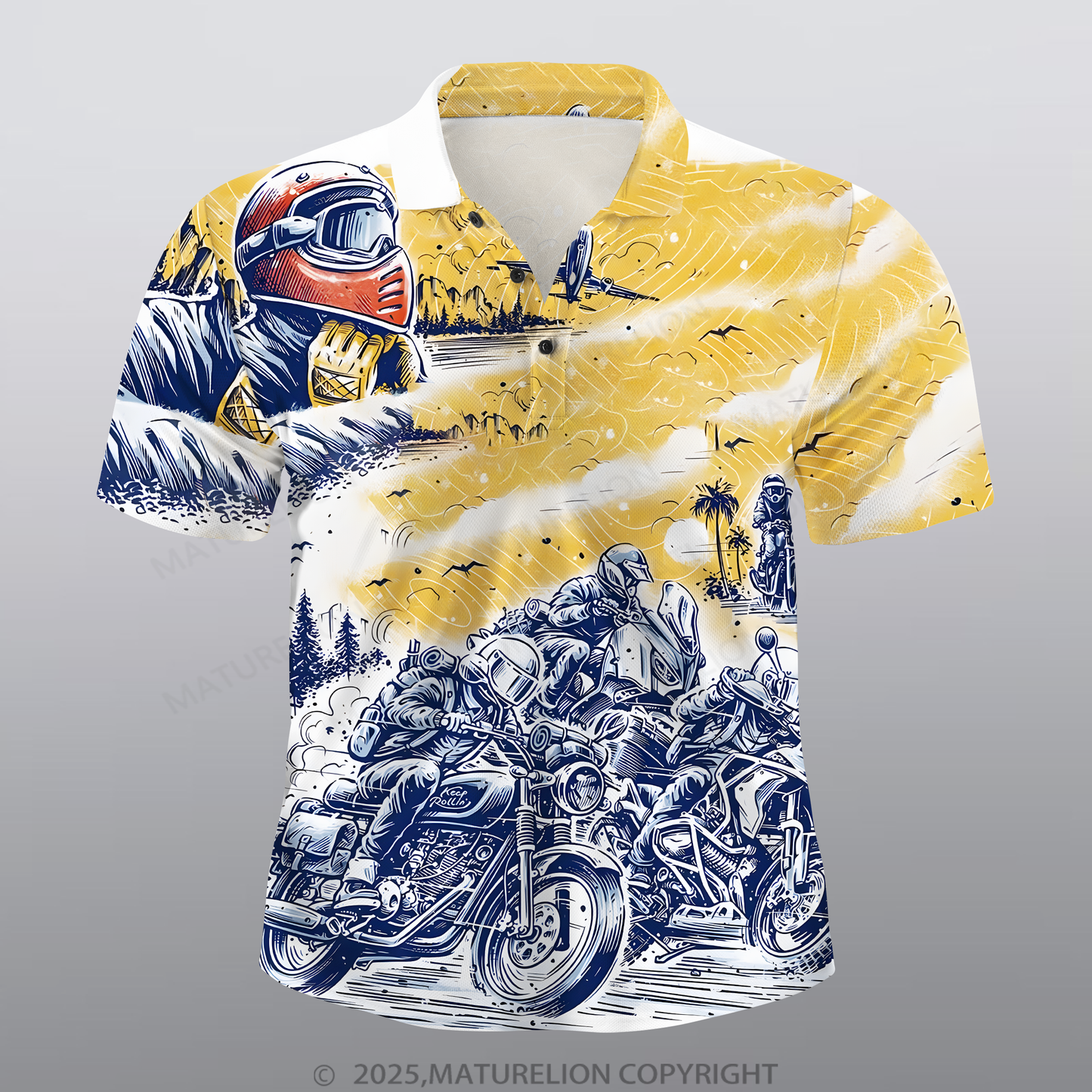 Maturelion Motorrad Männer Voll-Print Polo Shirt