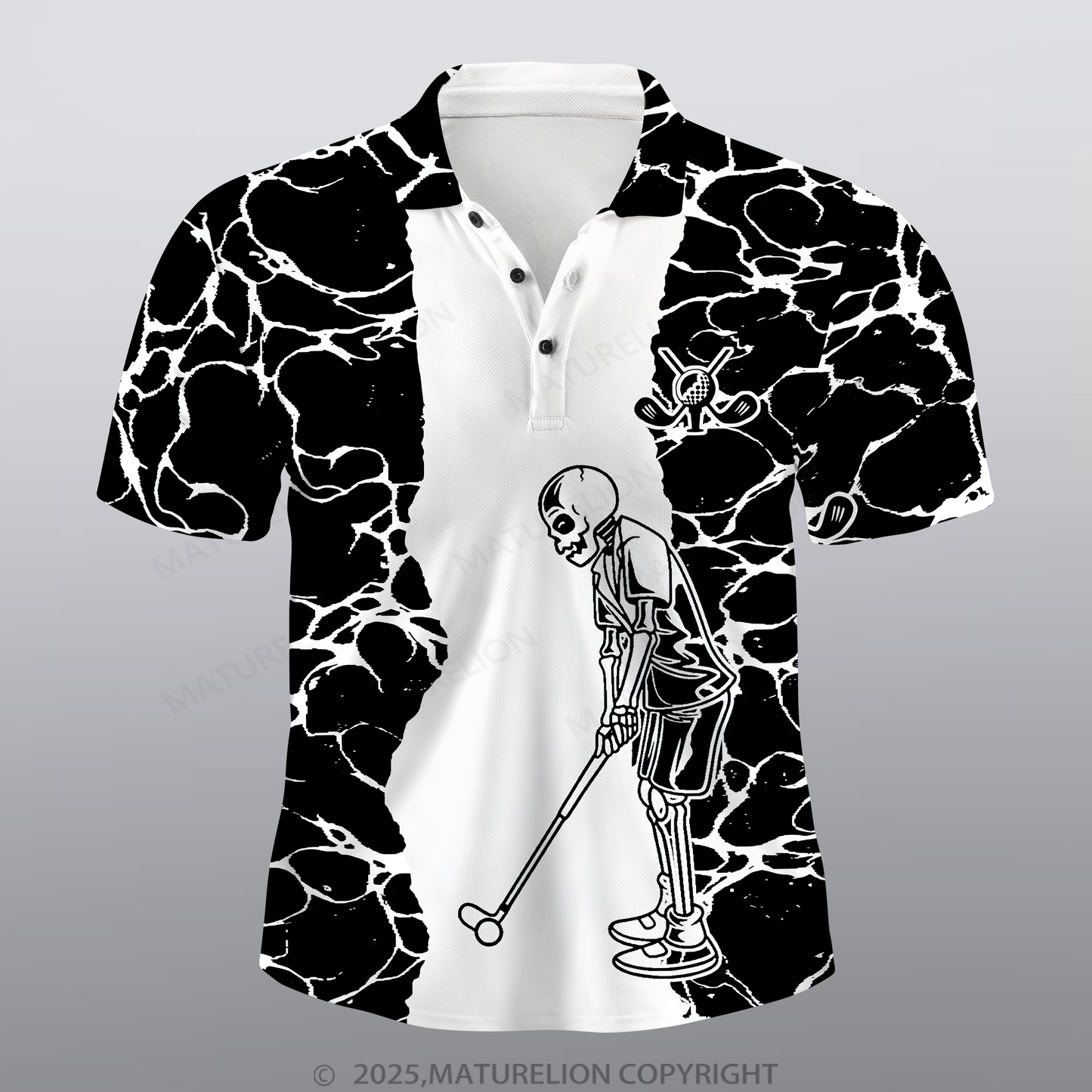 Maturelion Golf Männer Voll-Print Polo Shirt