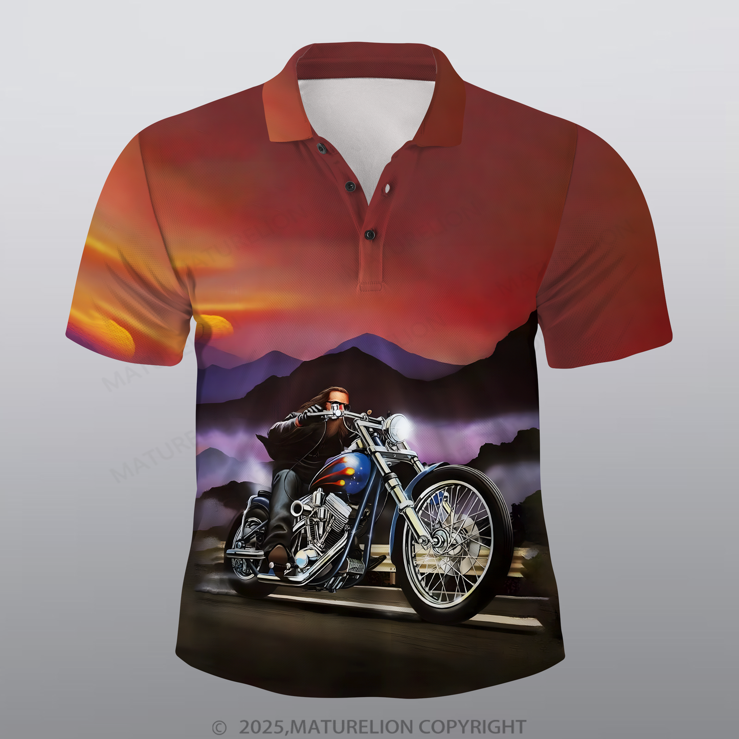 Maturelion Motorrad Männer Voll-Print Polo Shirt