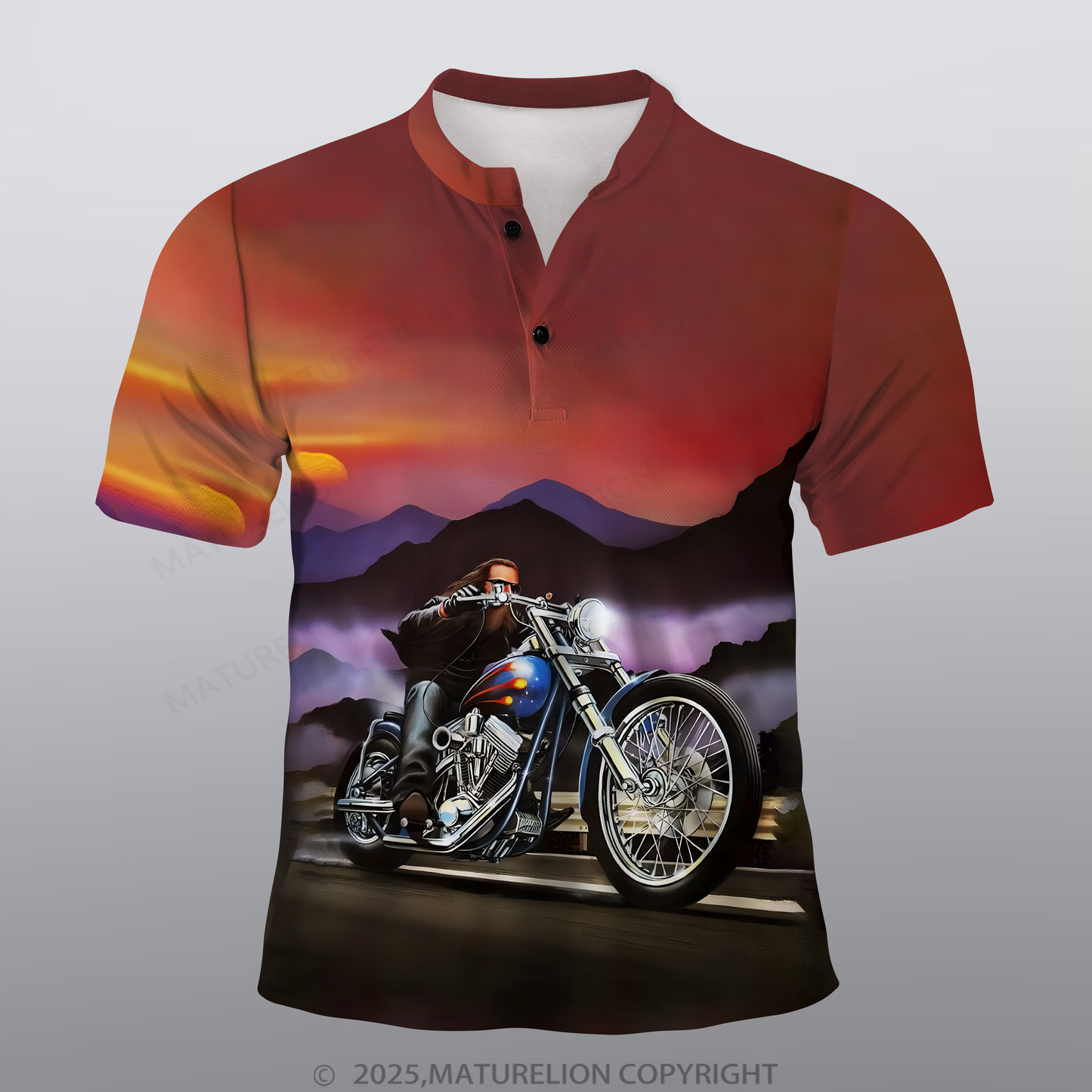 Maturelion Motorrad Männer Voll-Print Polo Shirt