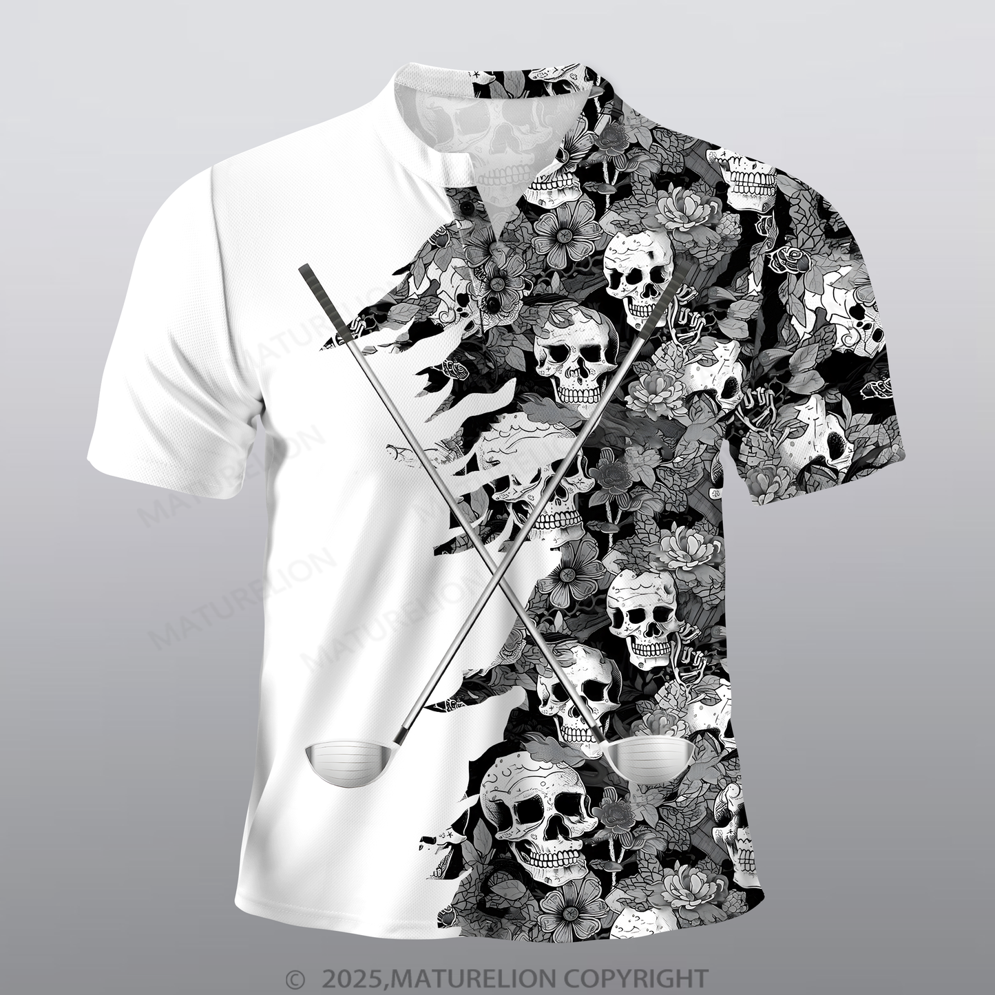 Maturelion Golf Männer Voll-Print Polo Shirt