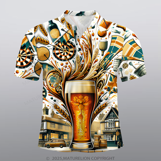 Maturelion Bier Männer Voll-Print Polo Shirt