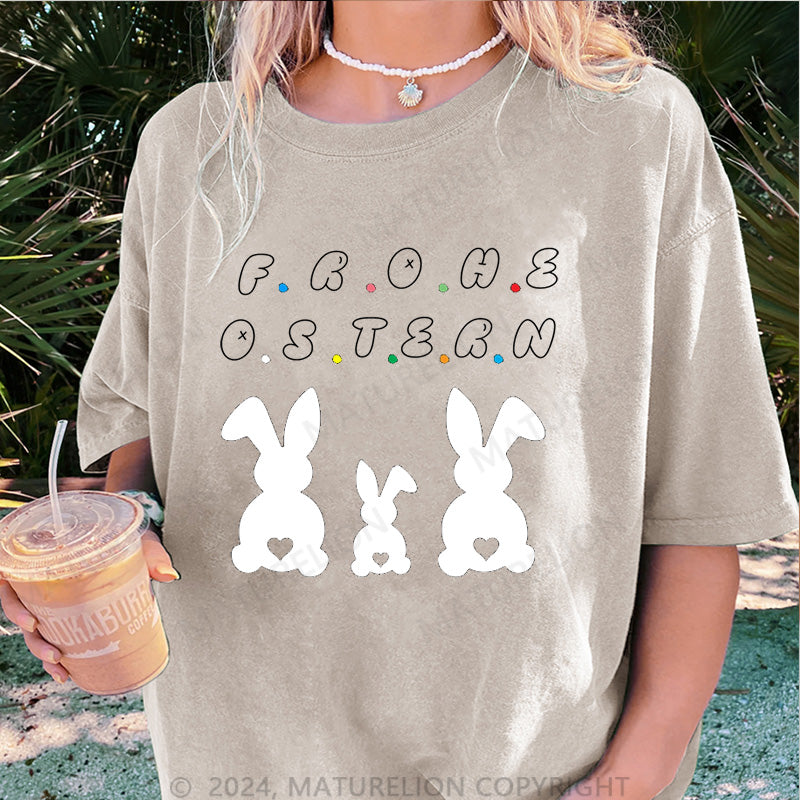 Maturelion Frohe Ostern Hasen Damen Gewaschene Vintage T-Shirt